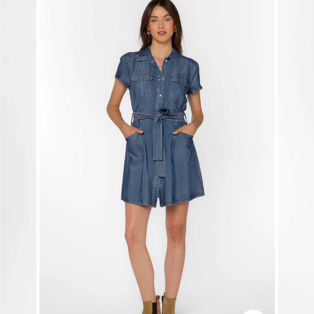 Denim Short Sleeve Belted Dress